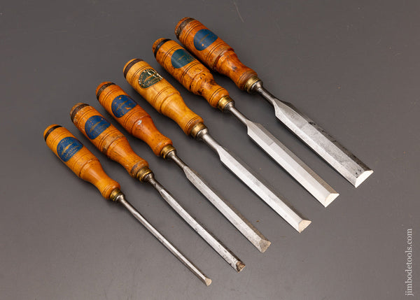 Fine Set of 6 Tang Chisels by E.A. BERG ESKILSTUNA Original Decals - 110757