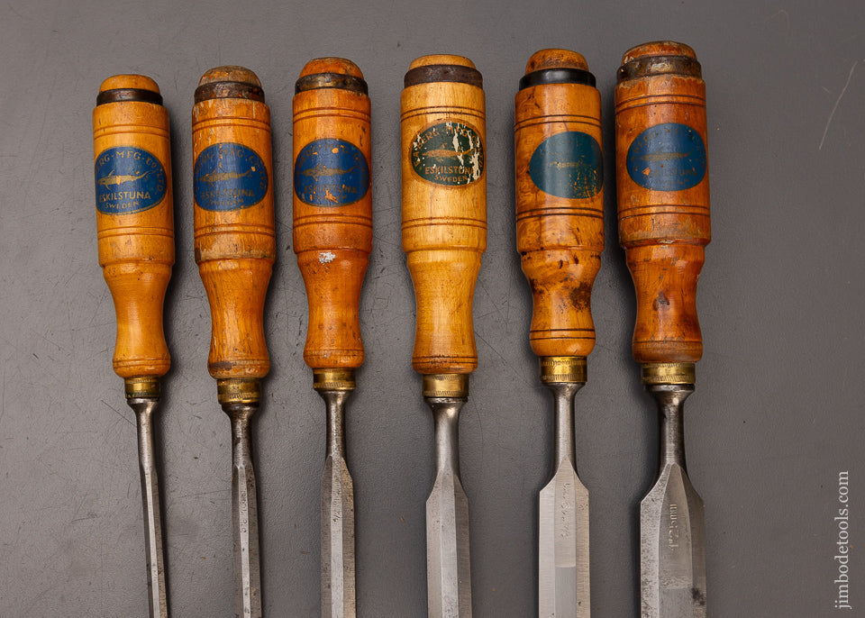 Fine Set of 6 Tang Chisels by E.A. BERG ESKILSTUNA Original Decals - 110757