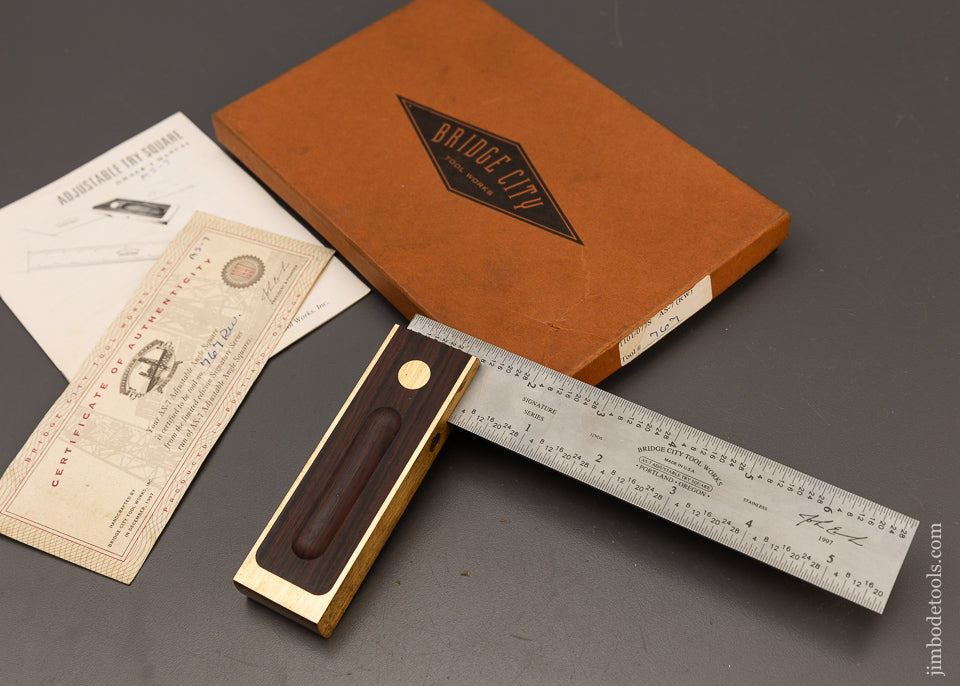 BRIDGE CITY TOOL WORKS No. AS-7 RW Adjustable Try Square Mint in Original Box - 110896