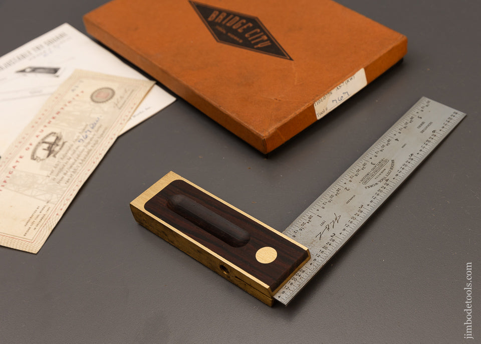 BRIDGE CITY TOOL WORKS No. AS-7 RW Adjustable Try Square Mint in Original Box - 110896