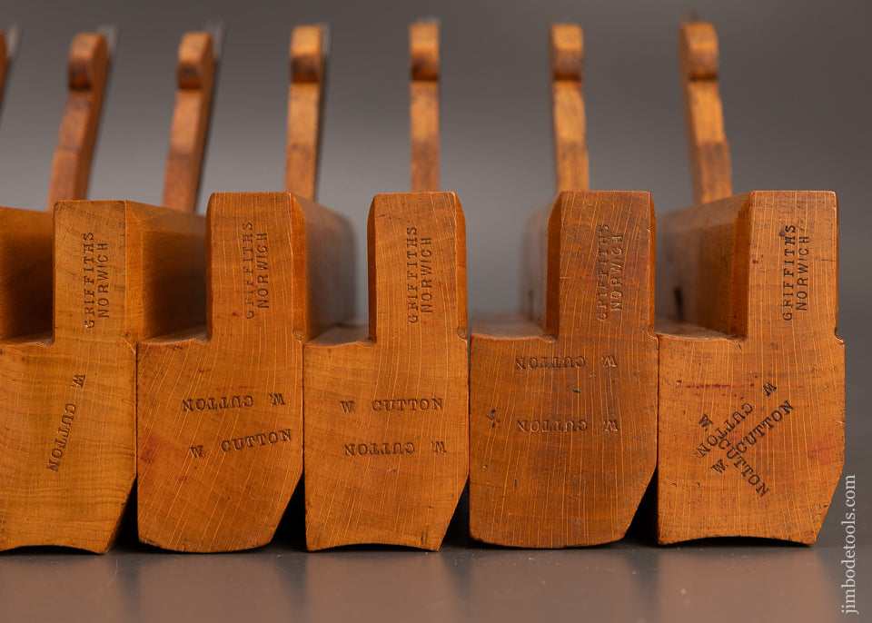 Extra Fine Complete Set of 18 SKEWED Hollows & Rounds Moulding Planes by GRIFFITHS NORWICH - 111062