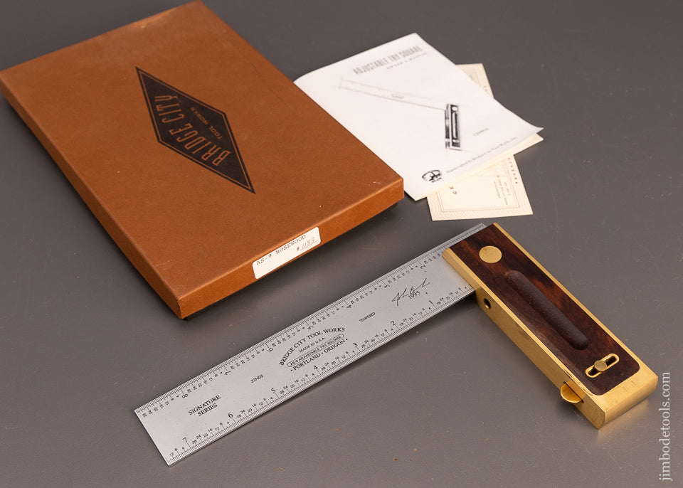 BRIDGE CITY TOOL WORKS AS-9 Rosewood Adjustable Try Square Mint in Original Box - 111090