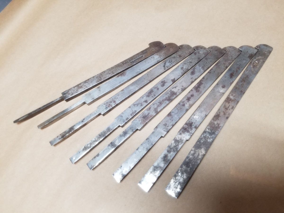 Fine Set of 8 Plow Plane Irons by MATHIESON - 96342