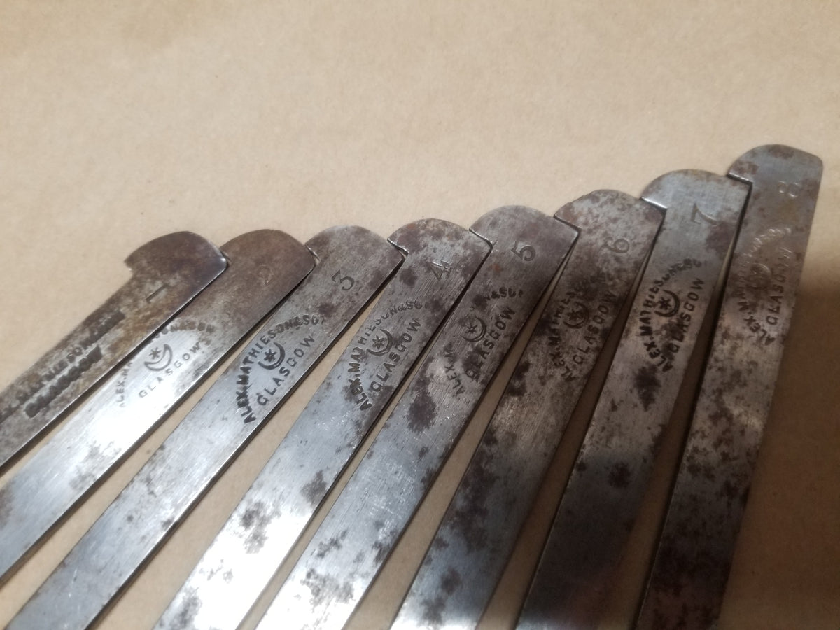 Fine Set of 8 Plow Plane Irons by MATHIESON - 96342