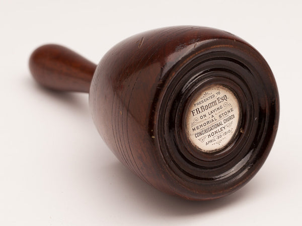 Pretty Rosewood Presentation Mallet Dated April 30, 1910 at Congregational Church, Honley 6 3/4 by 3 1/4