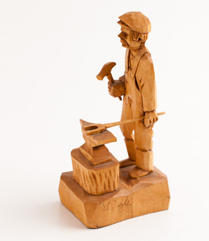 Remarkable Wooden Blacksmith Statue by J.L. DOYLE 6 x 3 x 2 3/8