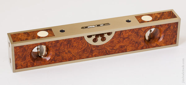 Brilliant Burl and Brass Eight inch STRATTON Level by BARRY WEAVER