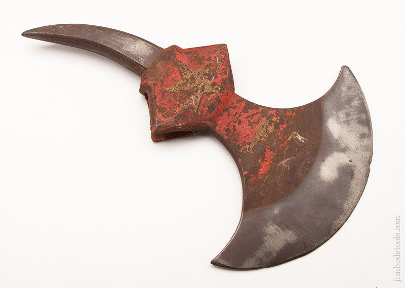 Amazing 19th Century Fireman's Axe with Much f its Original Paint, Including Gold Star