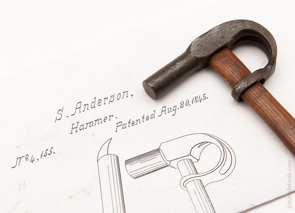 SOLOMON ANDERSON 5 ounce Wraparound Claw Hammer Patented August 20, 1845