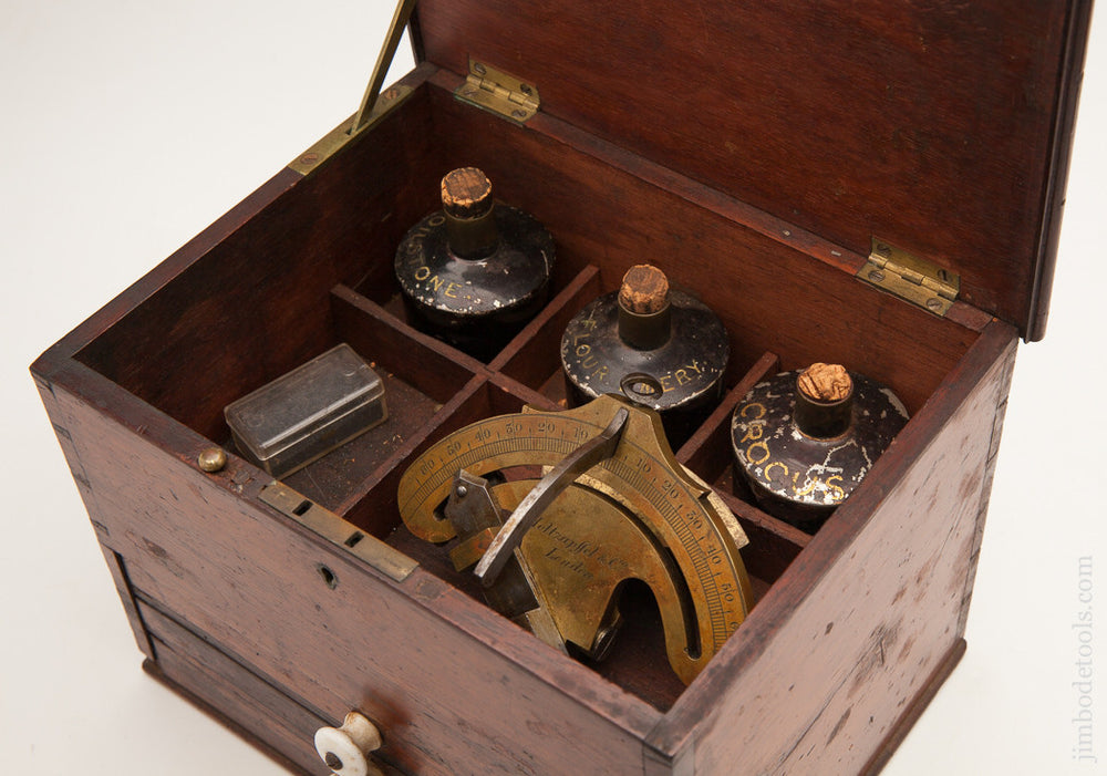 Rare And Exquisite! Holtzapffel Goniostat In Its Original Mahogany Case With Porcelain Pulls 