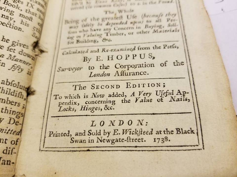 1738 Book:  PRACTICAL MEASURING MADE EASY Printed 1738 by E. HOPPOS Hand Signed! -- 80538U