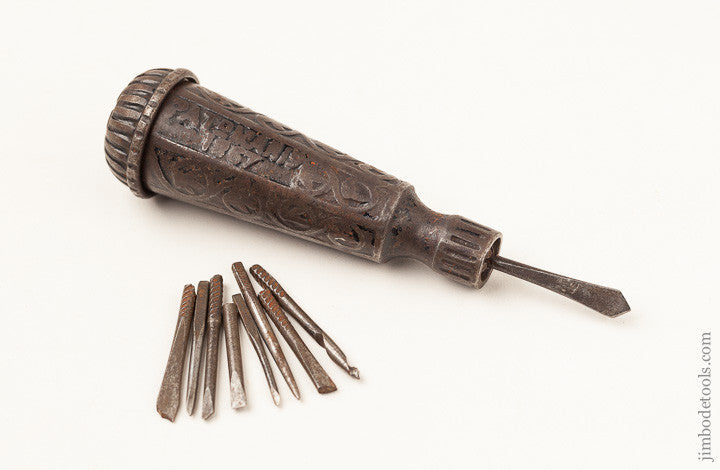 4 3/4 inch STANLEY No. 2 Excelsior Ornate Tool Handle with 9 Bits