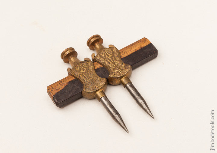 Ornate STANLEY Brass Trammel Points on Rosewood Beam