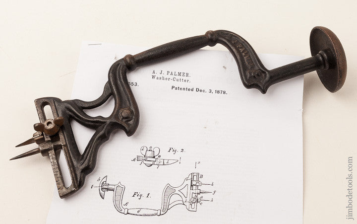 Ornate 12 1/2 inch PALMER December 3, 1878 Patent Washer-Cutting Brace FINE 