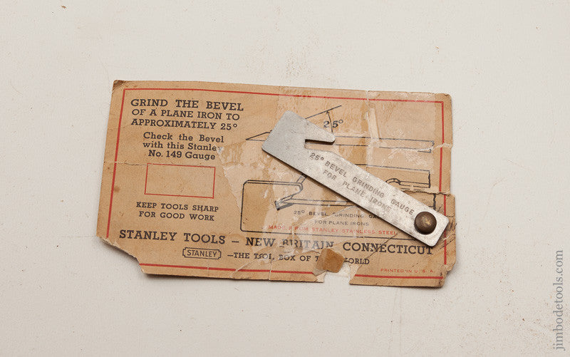 STANLEY 25 Degree No. 145 Bevel Grinding Gauge for Plane Irons on Original Sales Card