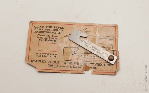 STANLEY 25 Degree No. 145 Bevel Grinding Gauge for Plane Irons on Original Sales Card
