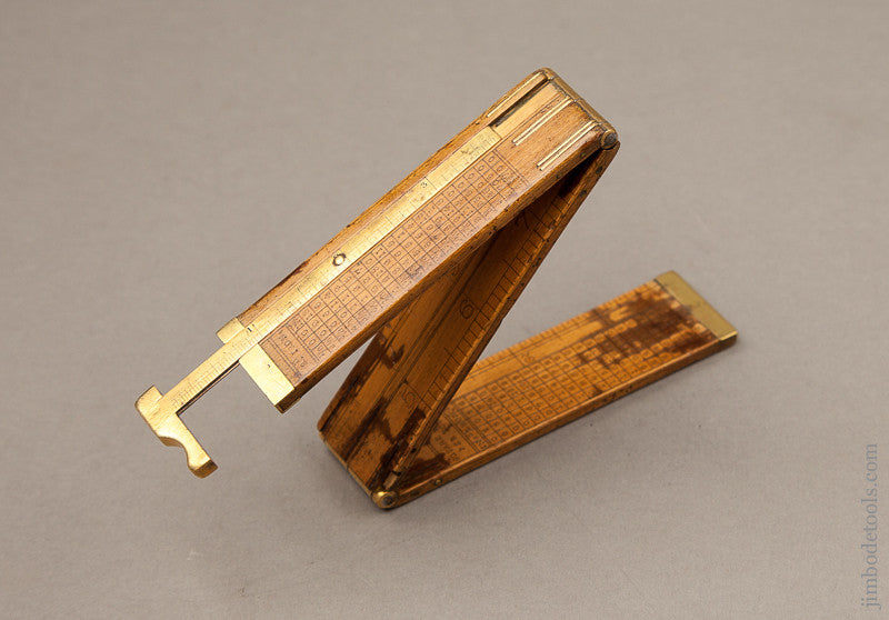  Early One Foot Two Fold Boxwood and Brass Iron Monger's Rule with Caliper 