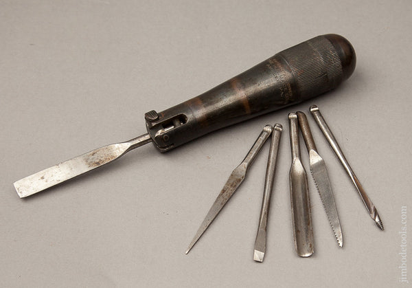  RARE 5 3/4 inch H.B. MACE February 9, 1915 PATENT Tool Handle with Six Bits 