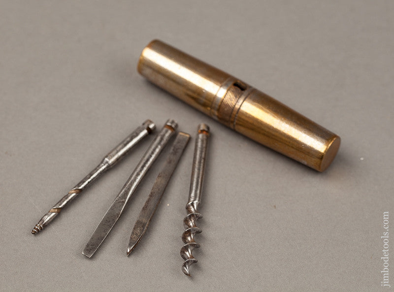 Three inch Brass Tool Handle with Three Bits and Tweezers