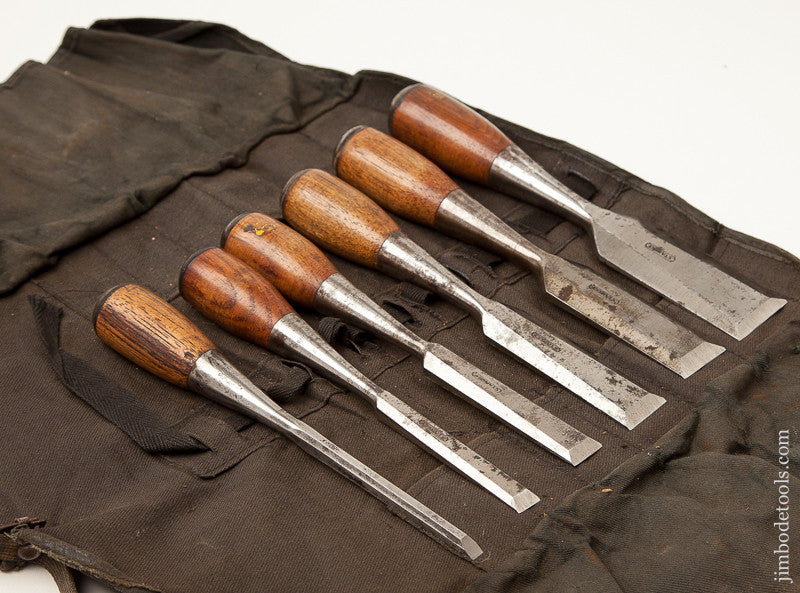 Crisp! STANLEY No. 120 Set of Six EVERLASTING Chisels in Original Roll circa 1911-41
