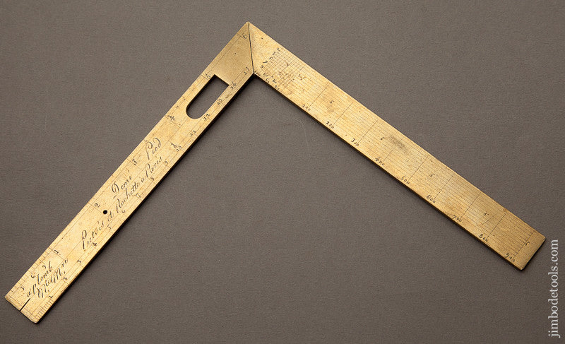 RARE 6 3/4 inch Folding Brass Square and Level by PUTOIS ET ROCHETTE PARIS circa 1785 - 68027U