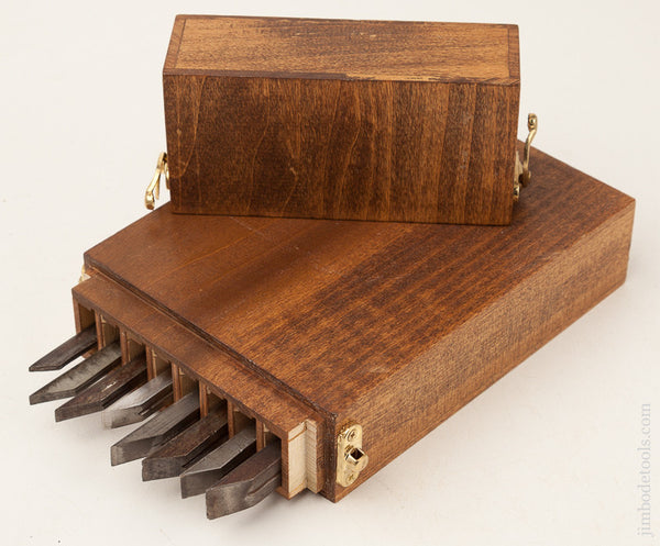  Graduated Set of 8 Plow Plane Irons by OHIO TOOL CO in Custom Box for Center Wheel Plough
