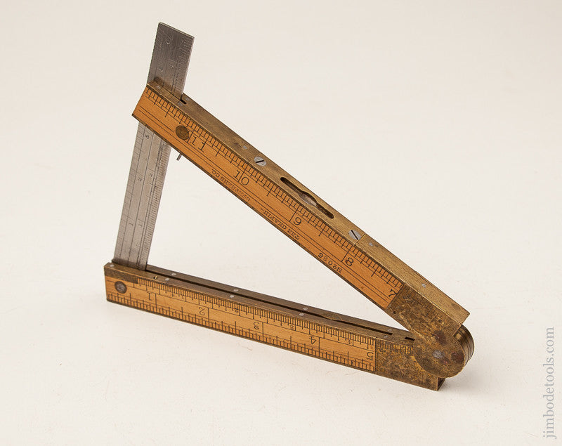 Near Mint! 12 inch STEPHENS January 12, 1858 Patent CHAPIN STEPHENS CO No. 036 Inclinometer Folding Rule with Level, Bev