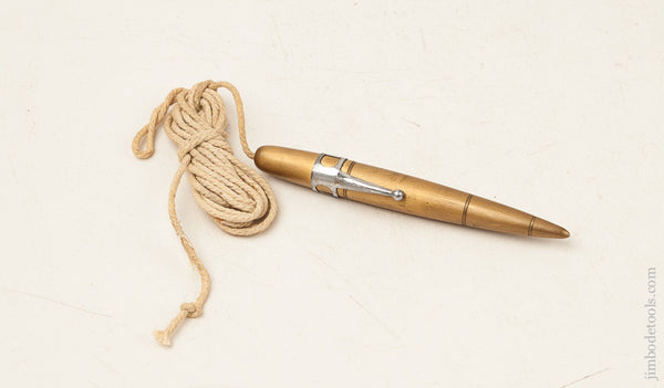 Rare! Signed 4 1/2 inch SCHRADER Brass Pocket Plumb Bob with Pencil Clip 