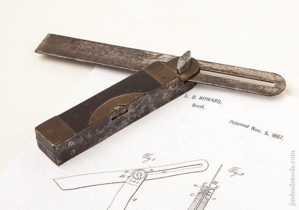 Early HOWARD's November 5, 1867 Patent 7 1/2 inch Bevel with Level by STAR TOOL CO. with 90 degree Position Lock