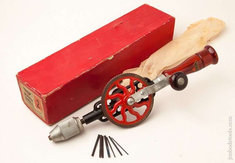 MILLERS FALLS No. 2 Hand Drill with Decal in Original Box with 7 Bits