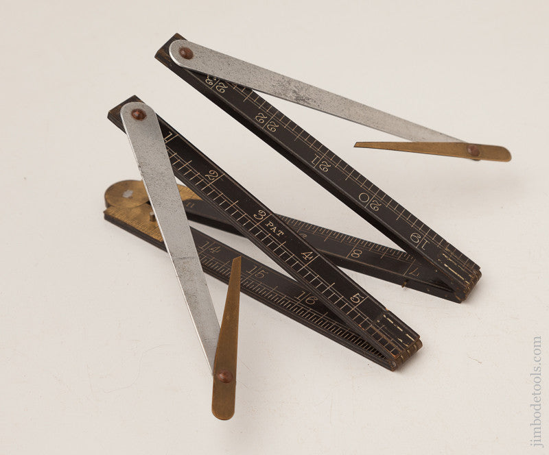 Crisp NEAR MINT Ebonized Boxwood Two Foot Four Fold Rule with Articulating Dividers Attached to the Back Legs