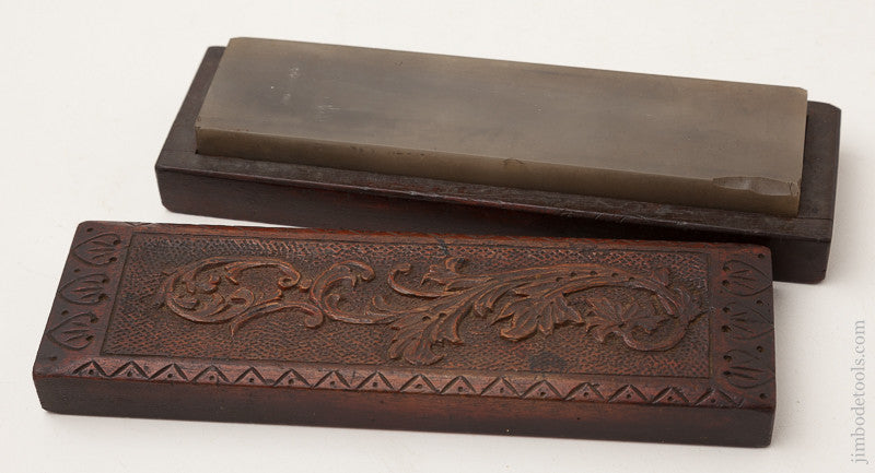 Translucent 2x8 inch Stone in Fancy Carved Mahogany Box