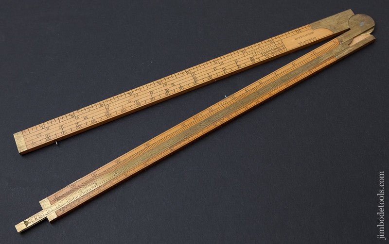 RARE Boxwood and Brass UPSON NUT CO No. 12 Two Foot Two Fold rule with Gunter Slide DEAD MINT!