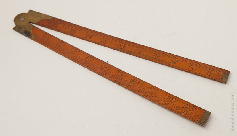 NEAR MINT Boxwood and Brass Two Foot Folding Rule by T.E. GREEN MAKER MONTREAL  -- A Rare Maker!