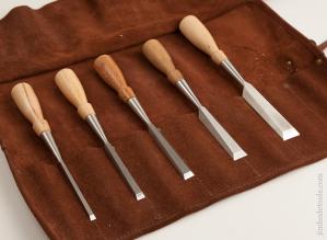 Set of Five LIE-NIELSEN Bevel Edge Chisel in Leather Roll NEW OLD STOCK