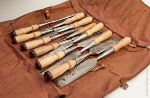 Near NEW OLD STOCK Set of Twelve Long Socket Firmer Chisels by PS&W IN Original Roll 
