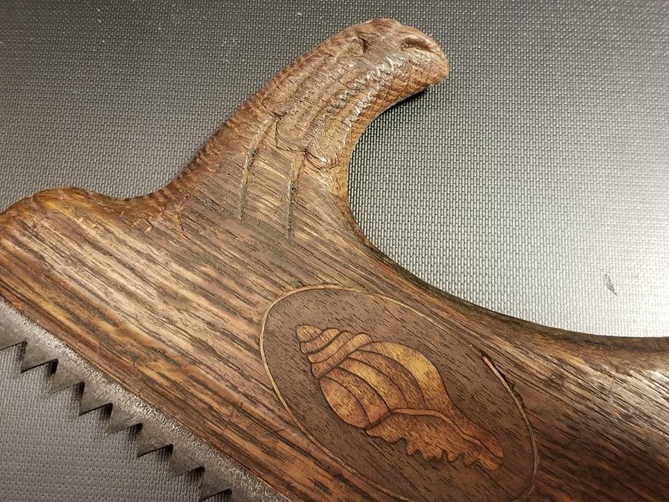 Lovely Carved and Inlaid Stair Saw -- 64827R