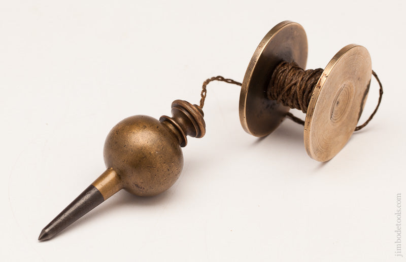 Ornate 10 ounce Brass Plumb Bob with Brown Patina and Reel - 60020U