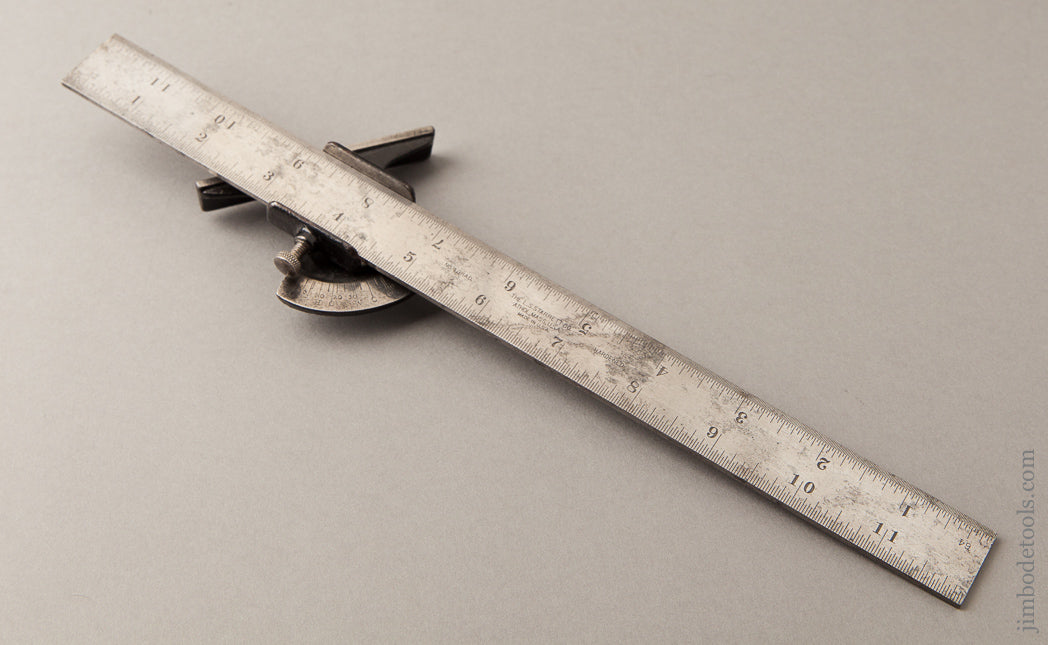 RARE November 10, 1886 Patent Protractor Bevel Gauge on 12 inch STARRETT No. 4GRAD Scale - 62259