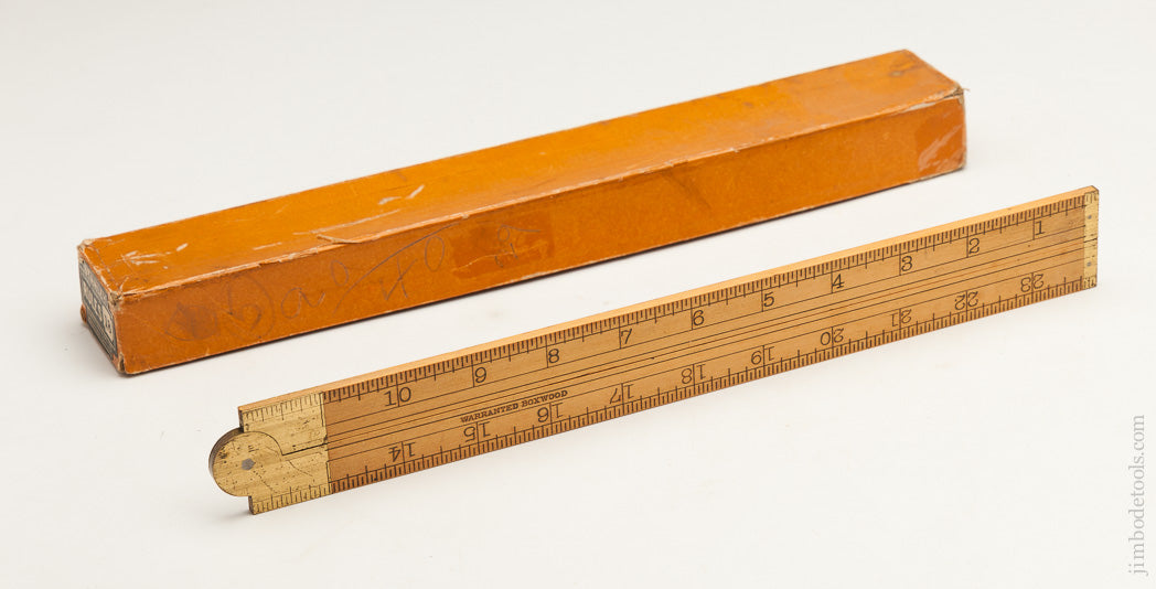 STANLEY NO. 18 Boxwood and Brass Two Foot, Two Fold Carpenter's Rule MINT in its Original Box SWEETHEART - 62318R