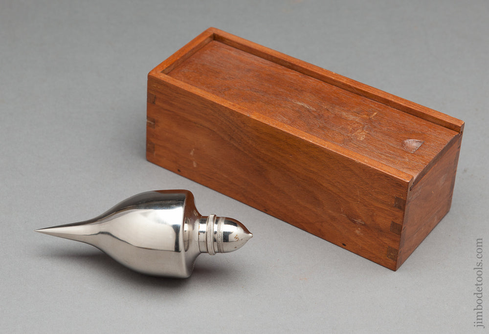 Awesome 30 ounce 5 1/4 inch Nickel-Plated Brass Plumb Bob in Lovely Fitted Wooden Box - 62548R