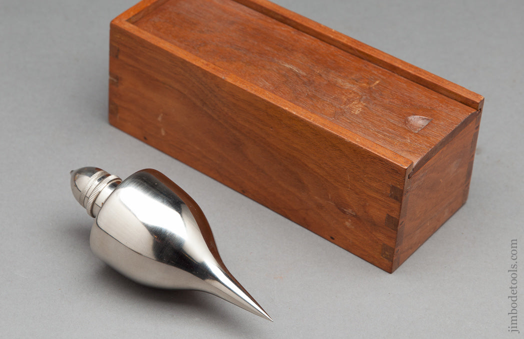 Awesome 30 ounce 5 1/4 inch Nickel-Plated Brass Plumb Bob in Lovely Fitted Wooden Box - 62548R