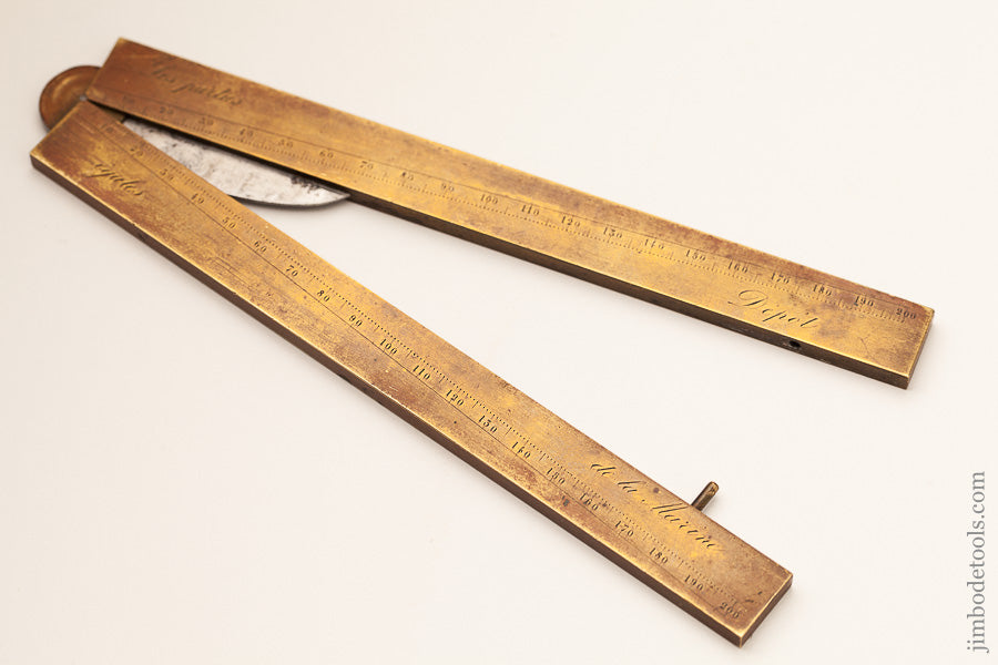 13 inch Folding Extra Heavy Brass Sector Rule E LORIEUX PARIS circa 1825-50 - 62719U