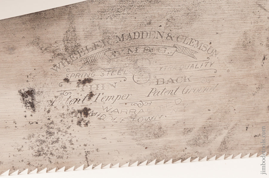 5 point 28 inch Rip WHEELER MADDEN & CLEMSON No. 8 Hand Saw with July 8, 1883 Patent Guard - 63073