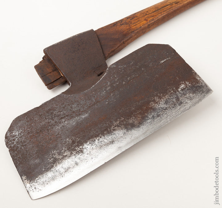 Early and Primitive Cooper's Side Axe with Original 18 inch Offset Handle - 64636