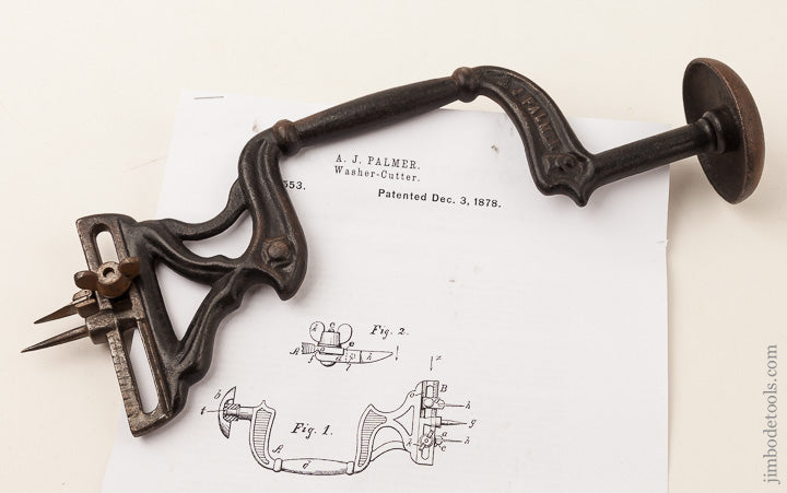 Ornate 12 1/2 inch PALMER December 3, 1878 Patent Washer-Cutting Brace FINE --- 65660