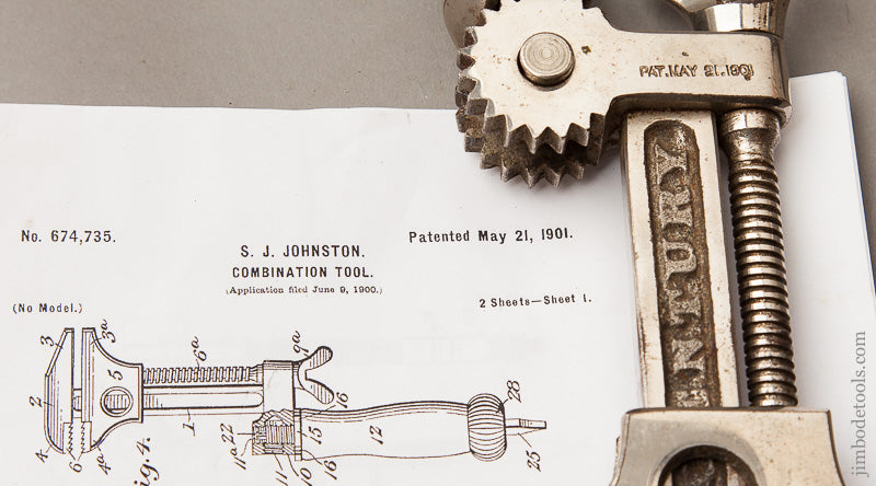 Minty JOHNSTON May 21, 1901 PATENT Combination Tool Brace Wrench by LOWENTRAUT MFG. CO. - 67791R