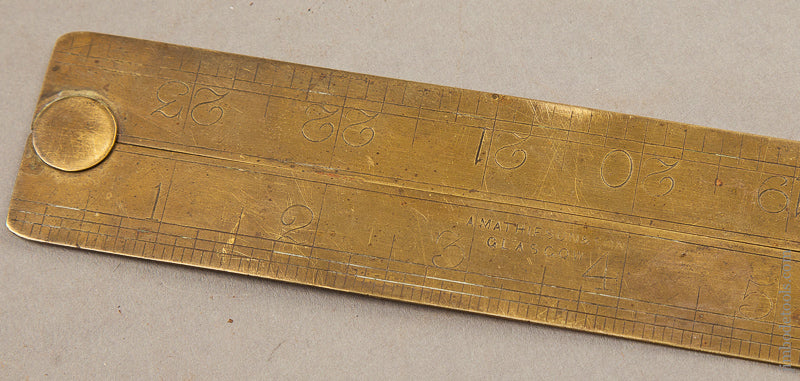 Fancy MATHIESON Two Foot Brass Folding Rule with Engraved Escutcheons Including Dividers Motif - 68309