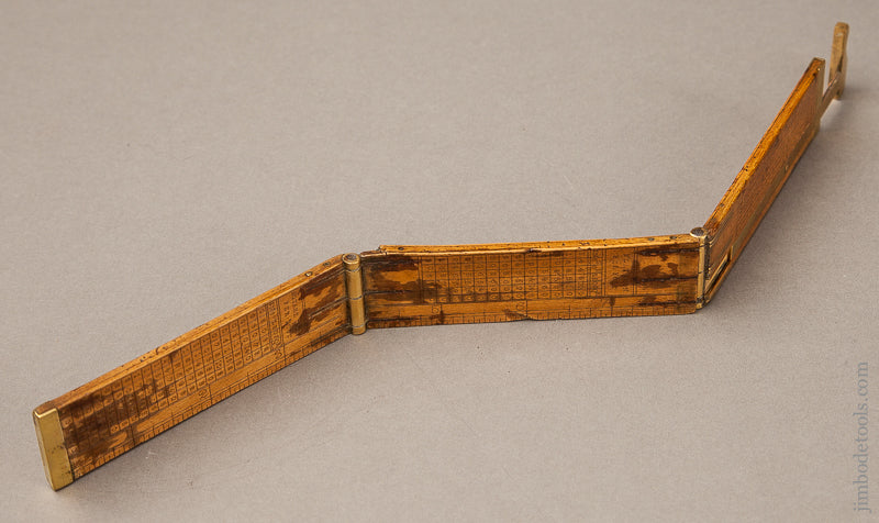 Early One Foot Two Fold Boxwood and Brass Iron Monger's Rule with Caliper - 68628R
