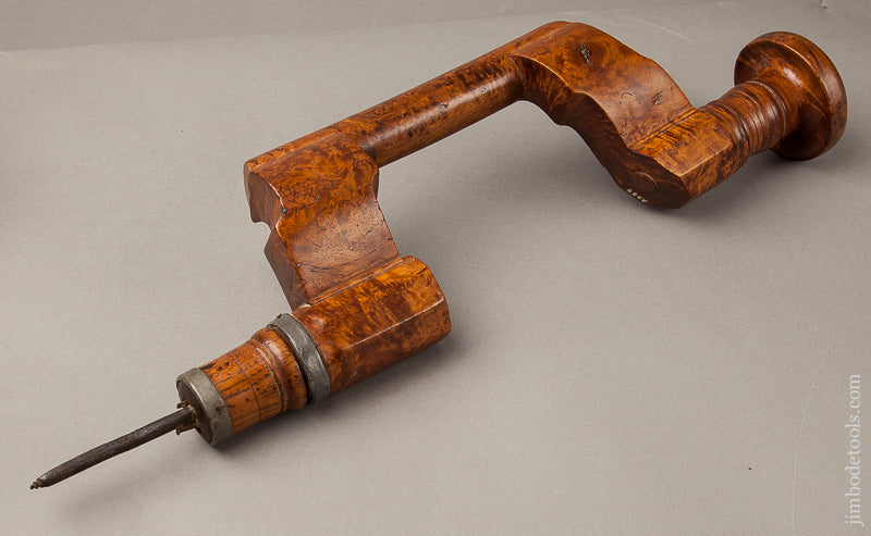 Fabulous Scandinavian Burl Curved Frame Bit Brace with Screw Pad - 68776U